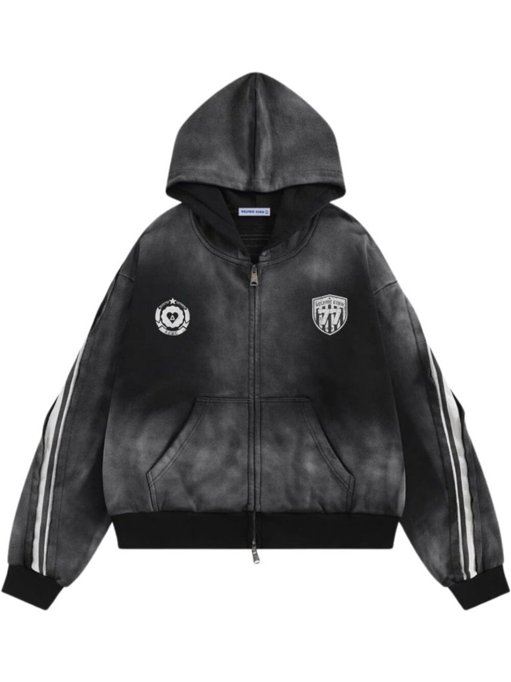 Vintage Graphic Zip-Up Hoodie | Striped Cotton Sweatshirt | Unisex Casual Wear